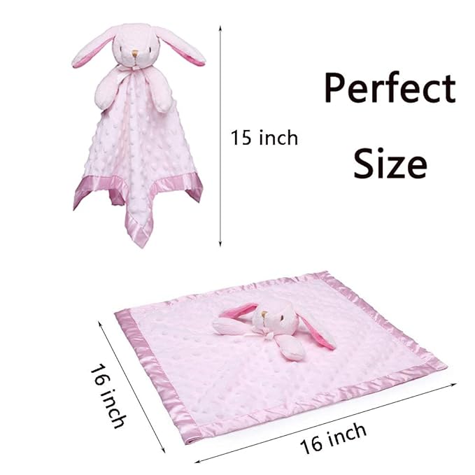 Pro Goleem Loveys for Babies Bunny Security Blanket Baby Girl Gifts Newborn Soft Pink Lovie for Infant and Toddler Snuggle Toy Stuffed Animal, Pink 16 Inch