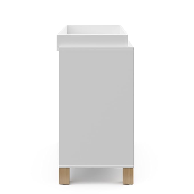 Storkcraft California 3-Drawer Chest with Removable Changing Topper (White with Driftwood) – GREENGUARD Gold Certified, Interlocking Drawer System, Pre-Installed Tracks, Easy Assembly