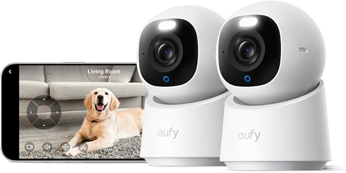 eufy Indoor Cam E30 2-Cam Kit, Latest Generation, 4K UHD Security Camera, Pet/Dog/Baby Camera with Phone app, Color Night Vision, Human/Pet Auto Tracking, 360 Pan-Tilt, Works with Homekit,White