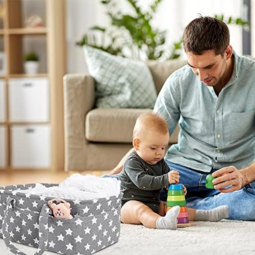 Baby Diaper Caddy Large Collapsible Nursery Organizer Storage Basket for Boy Girl Portable Holder Tote Bag for Changing Table Car Travel Registry Favorites Newborn Essentials Must Haves stars