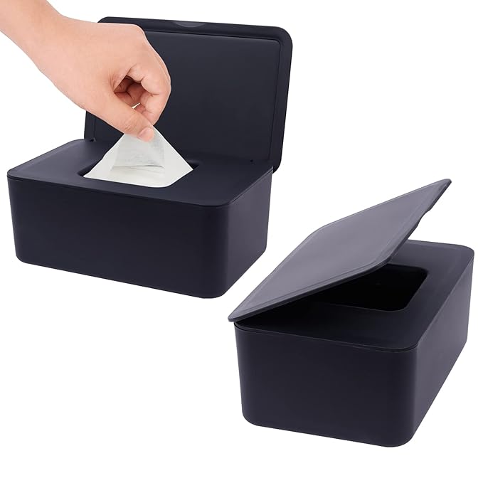 Seposeve 2 Pack Wipes Dispenser, Wipe Holder for Baby & Adult, Refillable Wipe Container, Keeps Wipes Fresh, Far from Dirty Wipes, Easy to Open/Close Wipes Pouch Case. (2 Black)