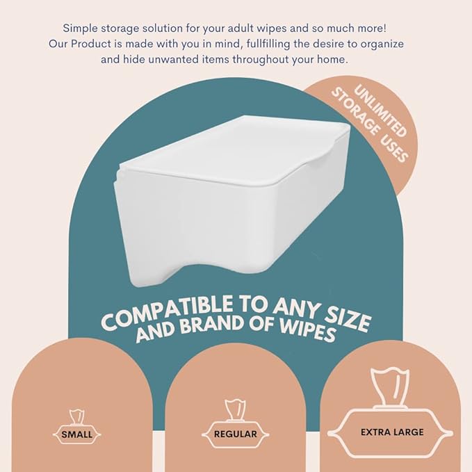 Bathroom Wipes Holder Dispenser with Shelf – Restroom Organizer & Wipe Holder for Bathroom – Tool Free Wall Mounted Baby Wipe Holder by Storage Theory – White, 2 Pack