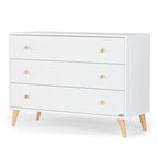 dadada Austin 3-Drawer Dresser for Nursery and Bedroom - Modern Design, Large Storage, Baby-Safe Finish, Soft Close Drawers, Anti-Tip Safety, Solid Wood Feet, Durable Construction (White+Natural)