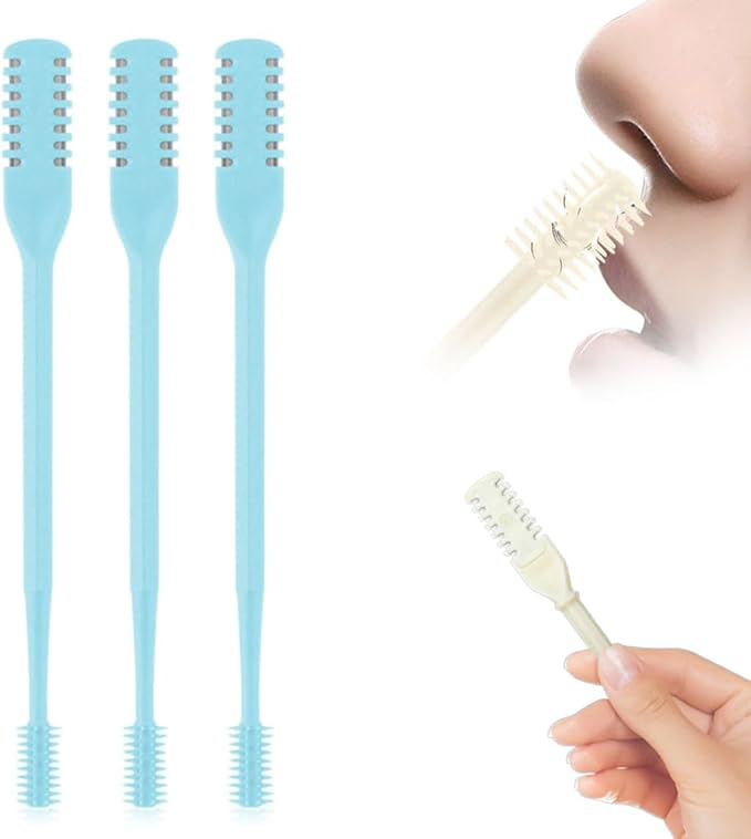 2 in 1 Nasal Hair Cutter, 2025 New Double Sided Nose Hair Knife Nostril Hair Remover Tool, Portable Manual 360° Rotating Nose Hair Trimmer with Ear Digger for Men Women (Blue, 3Pcs)