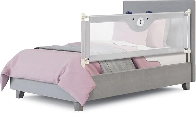 BABY JOY Bed Rail for Toddlers, 77’’ Extra Long, Height Adjustable & Folding Baby Bed Rail Guard w/Breathable Mesh & Double Safety Child Lock for Kids Twin Double Full Size Queen King Mattress (Gray)