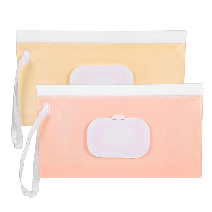 Baby Wipe Holder, 2 Pack Refillable Wipes Dispenser Portable Baby Wipe Case Waterproof Baby Wipe Container Travel Baby Wipes Container Reusable Wet Wipes Pouch for Diaper(Blush Pink & Cream)