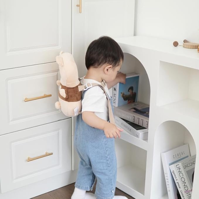 Baby Walker Head Protector Backpack Wear,Toddler Adjustable Baby Head Protection Backpack for Safety Baby Learning Walking Crawling (Brown Bear)