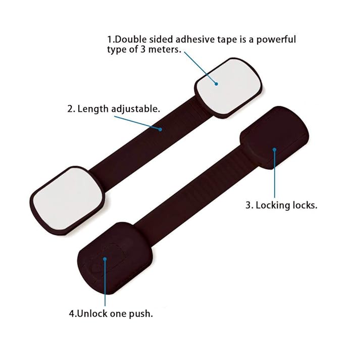 Baby Safety Locks - Child Proof Adjustable Latches for Cupboard Doors and Drawers Dresser Doors Closet Toilet Seat Oven Refrigerator Appliances,8 Pack Brown,Free 9 Extra Adhesive Pads