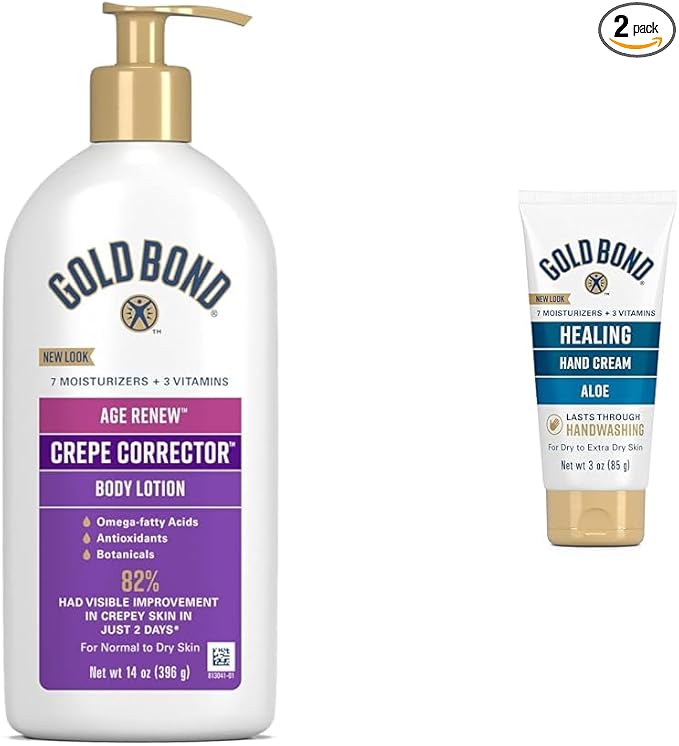 Gold Bond Age Renew Crepe Corrector Body Lotion, Replenishing & Smoothing Formula, 14 oz. & Healing Hand Cream, 3 oz., With Aloe, Moisture That Lasts Through Handwashing