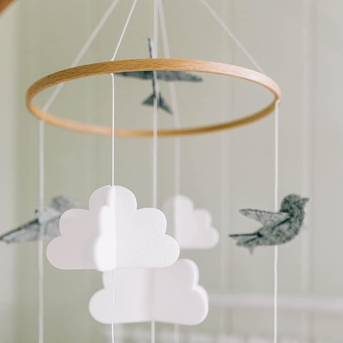 Sorrel + Fern Baby Crib Mobile (Birds in The Clouds, Short Version) - Unique and Minimalist Design for Boys & Girls