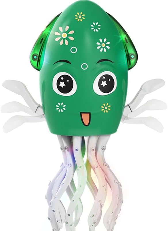 Dancing Octopus Toy Electric Crawling Baby Toy with Lights & Music Tummy Time Octopus Toy | DIY Expressions, Obstacle Avoidance | for Boys and Girls Party Gift Birthday, Christmas (Green)