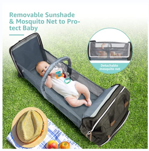 DERJUNSTAR Baby Diaper Bag Backpack with ChangingStation-Large Capacity Baby Bag for Boys & Girls, USBCharging Port, Pacifier Case, sunshade & Toy Bar,Waterproof， Forest