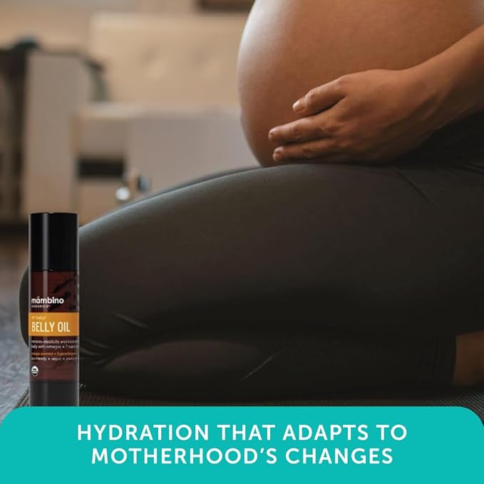 Mambino Organics Oh Baby! Belly Oil for Pregnant Women, Organic Stretch Mark Oil for Pregnancy, Postpartum Skin Elasticity, Hydration, With Tamanu, Shea Butter, Calendula, Vegan, Non-GMO, 2 fl oz
