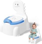 Potty Training Toddler Toilet Seat, Toilet Potties Training for Children Infant Baby Dinosaur Potty Chair with Splash Guard, Lid, Comfortable Backrest Portable Travel Potty (Blue/White)
