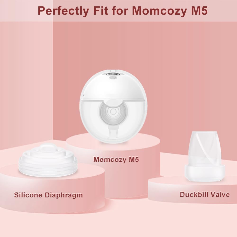 4PCS M5 Breast Pump Replacement Parts,2pcs Silicone Duckbill Valve & 2pcs Silicone Diaphragm Compatible with Momcozy M5 Wearable Breastpump, Mom Cozy Breastfeeding Essential Accessories