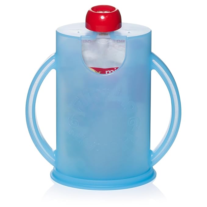 Flipping Holder Squeeze Proof Food Pouch Holder for Toddlers, Babies, Kids, Mess Free No Squeeze Juice Box Drink and Applesauce Snack Holder with Easy Grip Handles and Lid