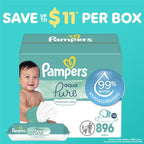 Pampers Baby Wipes Aqua Pure, 99% Water Based Wipes, Hypoallergenic and Unscented Infant Wipe, 896 Total (16 Flip-Top Packs)