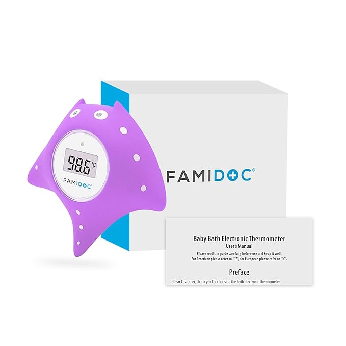 Famidoc Baby Bath Thermometer with Room Thermometer New Upgraded Sensor Technology for Baby Bath Tub Floating Toy Thermometer (Purple)