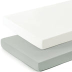 GRSSDER Mini Crib Sheets Fitted, Pack and Play Sheets 2 Pack, Ultra Soft Stretchy Pack N Play Sheets, Universal Fit for Playard Mattress, Jersey Crib Sheets Neutral for Boys and Girls, Gray/White