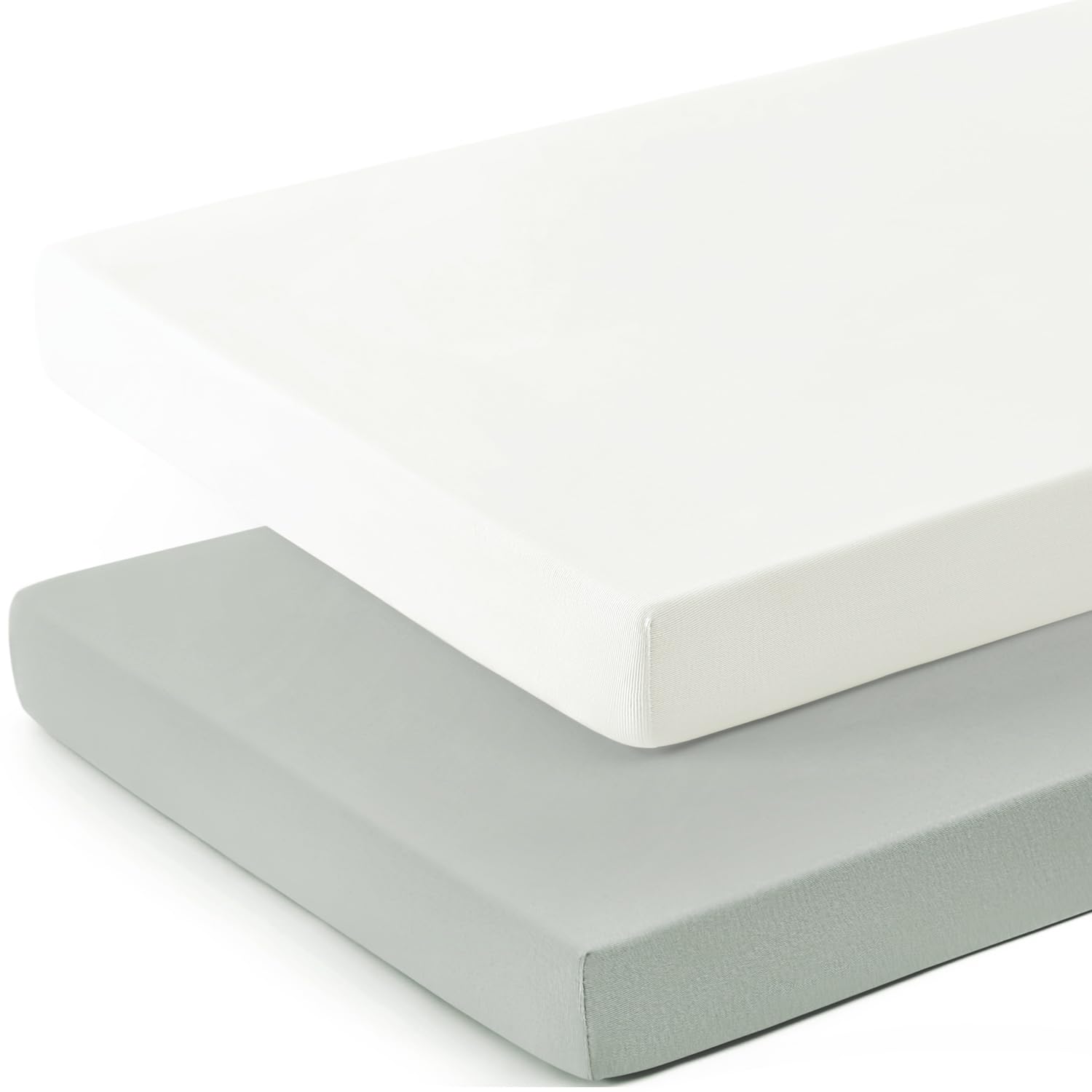 GRSSDER Mini Crib Sheets Fitted, Pack and Play Sheets 2 Pack, Ultra Soft Stretchy Pack N Play Sheets, Universal Fit for Playard Mattress, Jersey Crib Sheets Neutral for Boys and Girls, Gray/White
