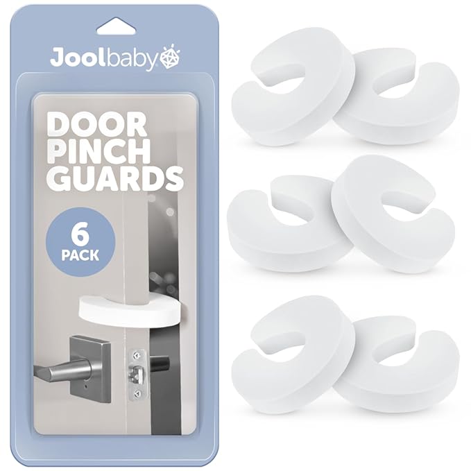 Jool Baby Door Pinch Guards (6 Pack) – Slam Preventer – Babyproof Doors to Avoid Pinched Fingers & Door Slamming, Keep Pets from Getting Locked in