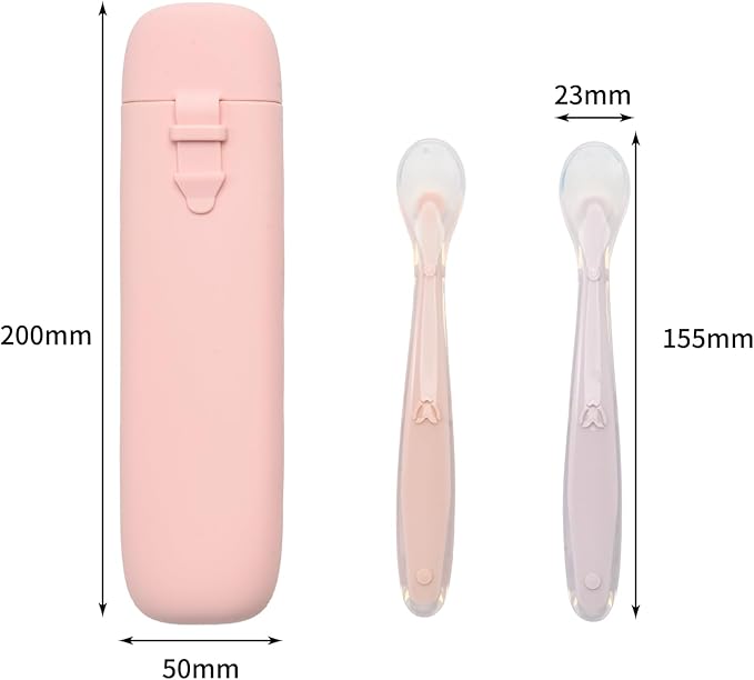 Silicone Baby Spoons for Baby Led Weaning, Spoons with Storage Box，Feeding Spoons for First Stage Baby Dishwasher Safe (pink)