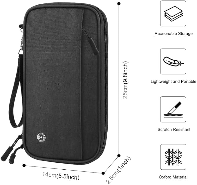 Passport Holder Family RFID Blocking Passport Wallet, RFID Travel Document Organizer for Women Waterproof Passport Wallet, Men Portable Case for Cards Credit Cards with Lanyard (Black-Medium)