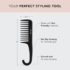 Kitsch Wide Tooth Detangler Comb - Curved Handle for Curly, Wet & Thick Hair, Black Shower Comb for Women