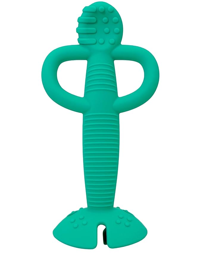 Busy Baby Teething Spoon - 2-in-1 Teether and Training Spoon for Self Feeding, Dishwasher Safe, BPA Free, Food Grade Silicone (Spearmint)