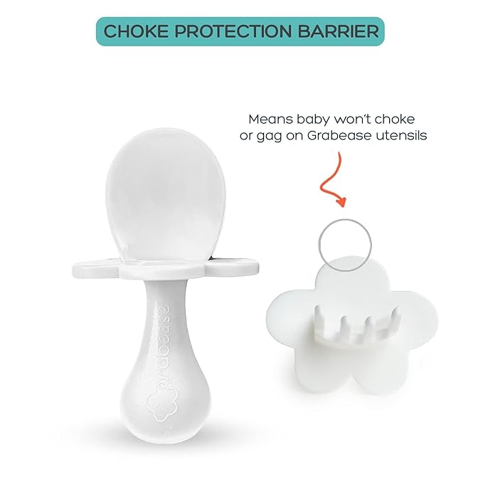 Grabease Baby Feeding Utensils Set - Infant and Baby Fork and Spoon for Ages 1-11 Months, BPAs and Phthalate-Free Cutlery, Plastic, 1 Set, White