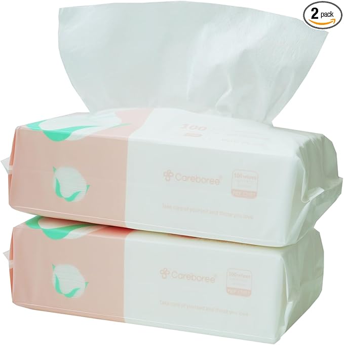 Ultra Soft Dry Baby Wipes Unscented Multi-Purpose Pure Cotton Tissue For Sensitive Skin (2 PACK-200 Count)