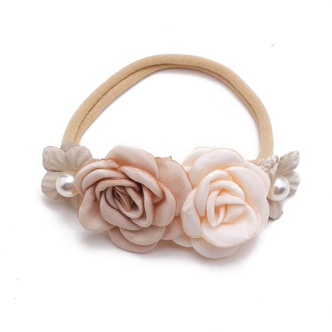 Baby Girl Nylon Headbands Flower Hair Bows Accessories-Elastic Hair Band Crown Handmade FLoral Wraps Birthday Gifts for Girls Newborn Infant Toddler 3Pcs