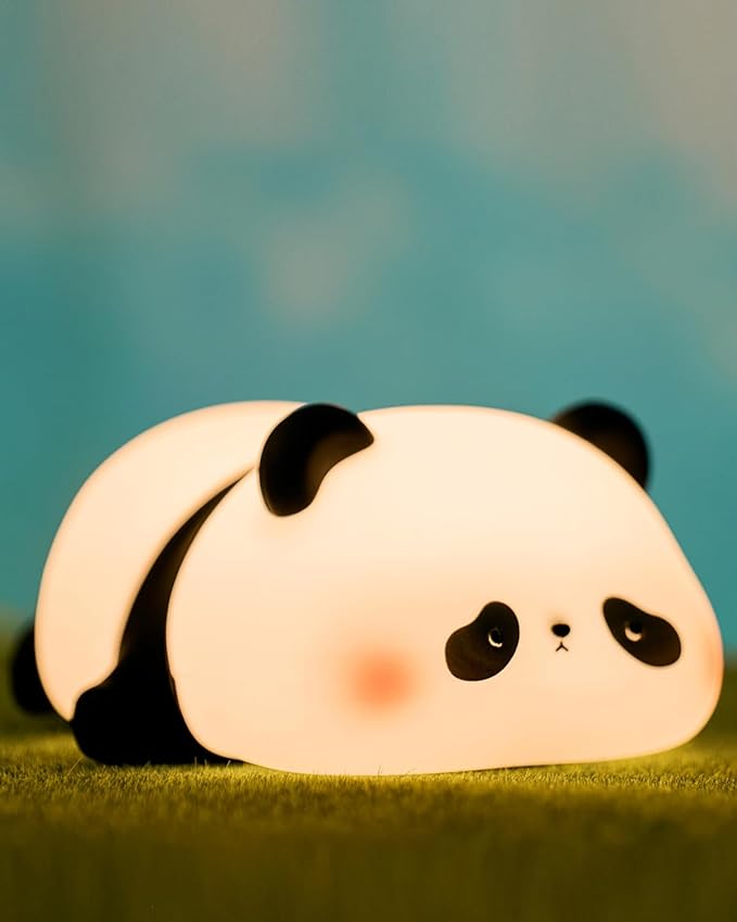 ATSUI Cute Panda Night Light, LED Squishy Novelty Animal Night Lamp, Food Grade Silicone 3 Level Dimmable Nursery Nightlight for Desk Decor, Funny Gifts Stuff for Boys Girls Baby, White Elephant Gifts