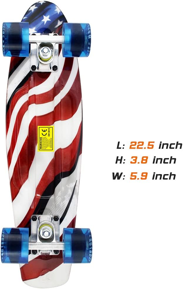 Skateboards Complete 22 Inch Mini Cruiser Retro Skateboard for Kids Boys Youths Beginners