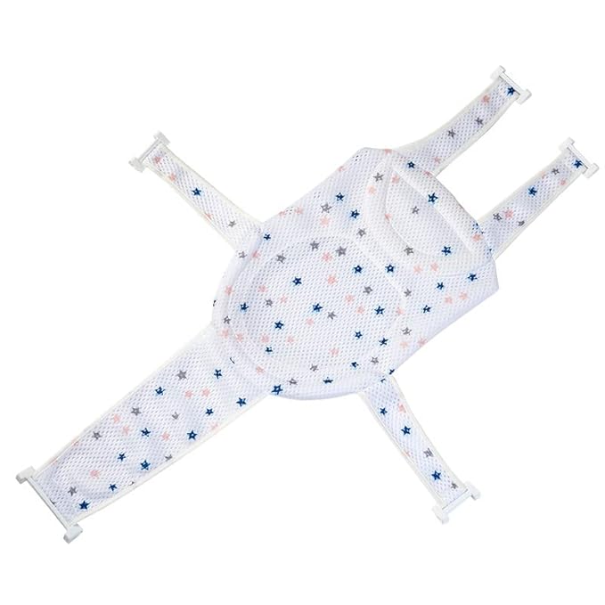 Breathable Mesh Newborn Baby Bath Mat Floating Foam Baby Tub Pillow Adjustable Non-Slip Bath Seat Pad Bath Cushion for Bathtub for 0-18 Months (Style 2-Blue(mesh)) (White)