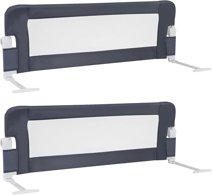 HONEY JOY Bed Rail for Toddlers, Extra Long, Foldable Portable Swing Down Safety Bed Guard Rail, Toddler Bed Rails for Crib, King Queen Full Twin Size Bed Mattress (Gray, 2 Pack, 47 Inch)