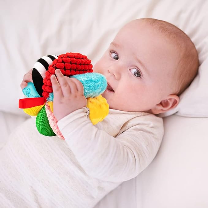 8-in-1 Sensory Balls for Infant Toddlers,Rainbow Fabric Baby Toy for Sensory Development,Montessori Toys for Babies 6-12 Months,8 Different Sensory Tactile Textures with Crinkle Rattle Squeakers