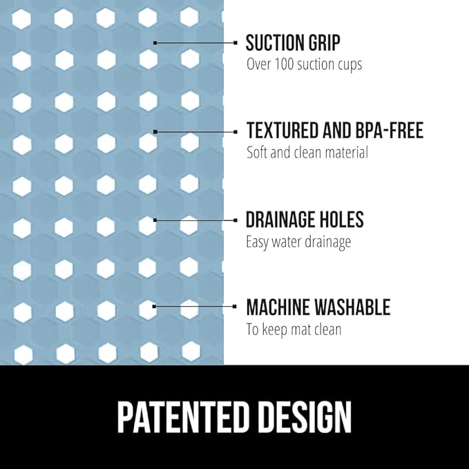 GORILLA GRIP Patented Square Shower Stall Mat, Small Bathtub Floor Mats for Stand Up Showers, Suction Cups and Drain Holes, Machine Wash, Soft on Feet, Bathroom Accessories 21x21 Inch, Sky Blue Opaque