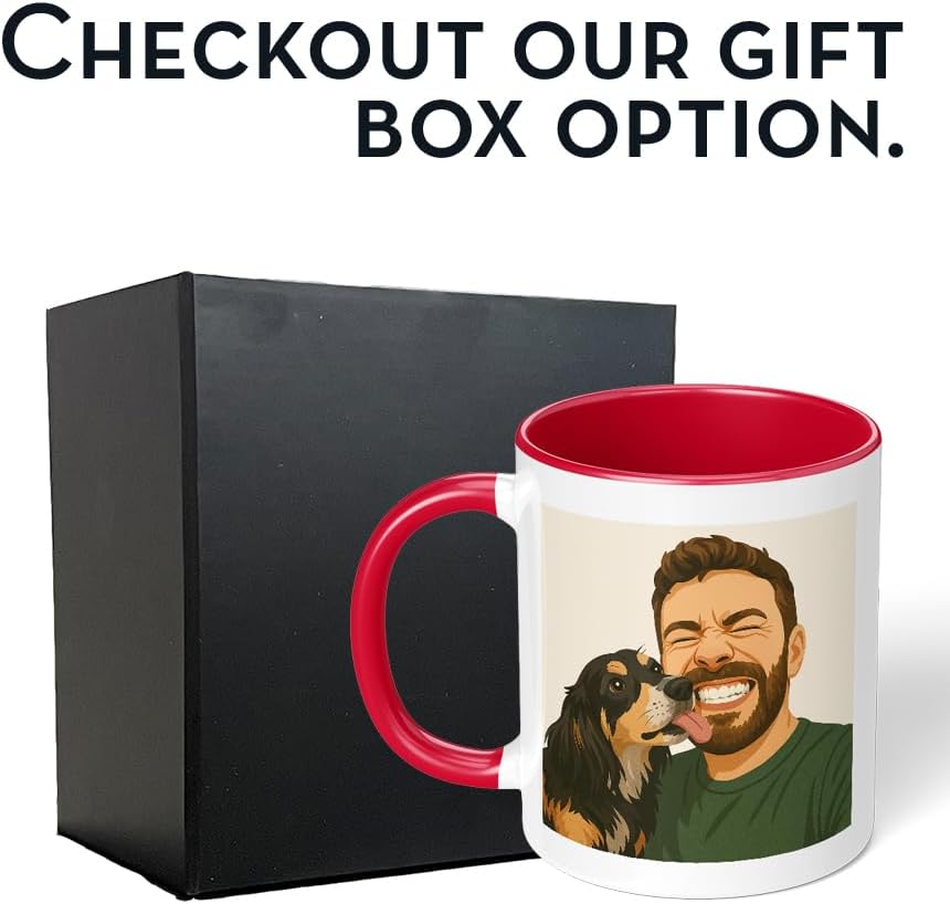 Personalized Coffee Mug, Custom Drawing Portrait Gift, Funny Customized Coffee Gift for Men & Women, Custom Mugs with Pictures, Red 11oz Customized Ceramic Tea Cup