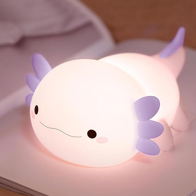 Axolotl Night Light for Kids,Cute Purple Axolotl Lamp,LED Squishy Nursery Nightlight, Food Grade Soft Silicone Novelty Animal Bedside Lamp,Adorable Room Decor, Axolotl Gitfs for Mother Girls Baby
