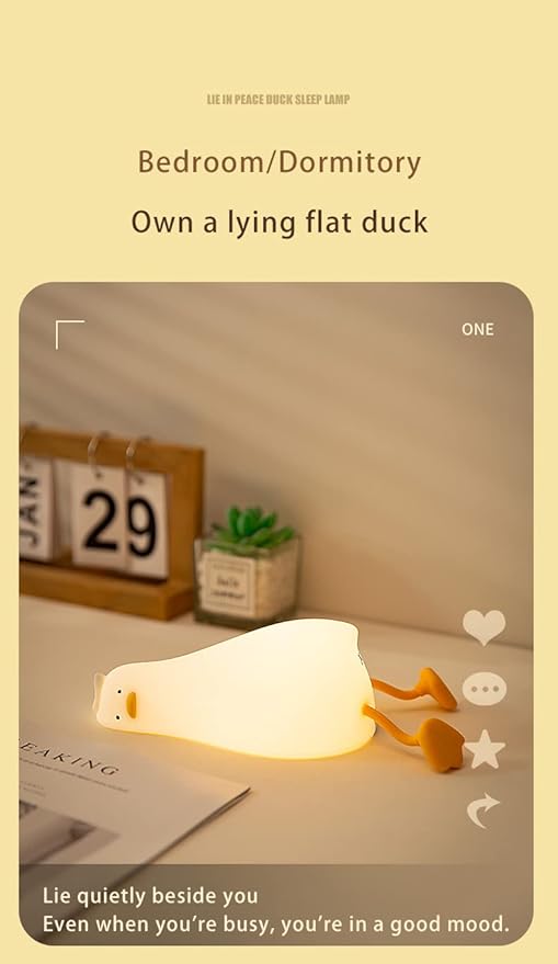 ATSUI Duck Night Light, LED Squishy Novelty Animal Night Lamp, Food Grade Silicone, 3 Level Dimmable Rechargeable Nursery Nightlight for Breastfeeding Toddler Baby Kids