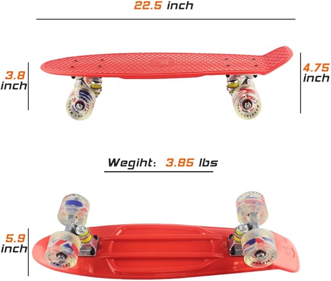Skateboards Complete 22 Inch Mini Cruiser Retro Skateboard for Kids Boys Youths Beginners