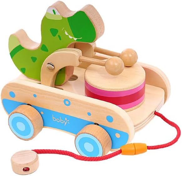 Baby Gift Wooden Toddler Pull Toy, Crocodile Drum Tapping Children's Toy, Baby dragging and Learning to Walk, Rope Traction Rope Crawling for Toddlers Ages 1+