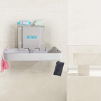 Fold-Down Baby Changing Station Wall-Mount - Modundry Horizontal Baby Change Table with Safety Straps for Commercial Restrooms (White Granite)