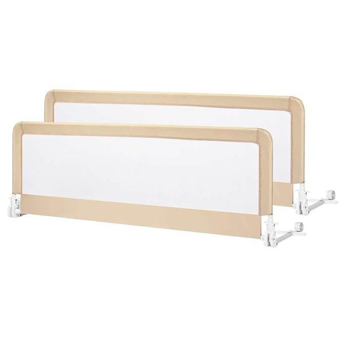 Costzon Bed Rail for Toddlers, 2 PCS Extra Long Swing Down Safety Bed Guards w/Straps for Convertible Crib, Kids Twin, Double, Full Size, Queen & King Bed, Folding Bed Rails for Baby (59-Inch, Beige)