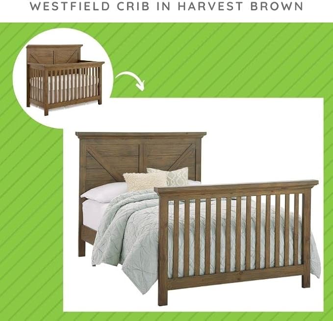 Full-Size Conversion Kit Bed Rails for Westwood Design Convertible Cribs - Solid Wood Rail - Toddler & Adult Bed Rail for Full-Size Beds - Essential Nursery & Baby Furniture (Harvest Brown, Option 3)