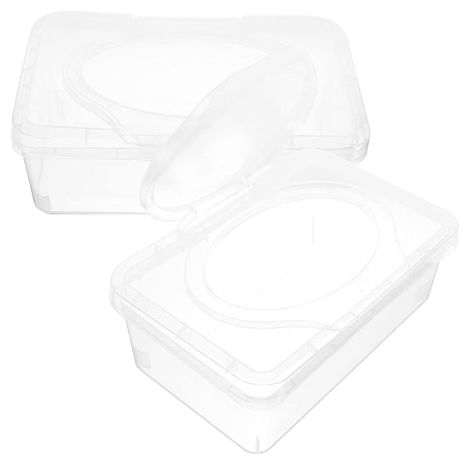 2Pcs Wipes Dispenser Case with Lid Wipes Holder for Tissue Storage Box Organizer Refillable Napkin Box for Home and Travel
