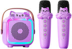 Karaoke Machine with 2 Wireless Microphones for Kids Adults,Portable Bluetooth Speaker Girls Toddlers Toy Gift for Aged 3-12 Year Birthday Parties Christmas Party - Purple