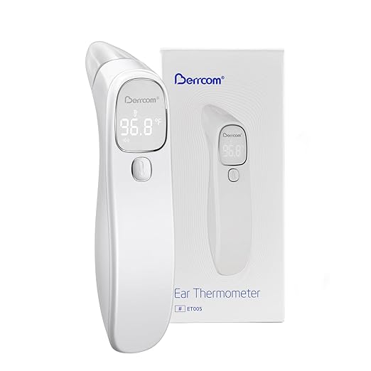 Berrcom Forehead and Ear Thermometer for Adults and Babies, Digital No-Touch Medical Thermometers with LED Display, 1s Instant Reading, Contactless Temperature Thermometer, Auto Shut-Off