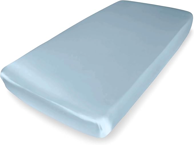 Mulberry Park Fitted Silk Crib Sheet - Grade 6A Pure 19 Momme Toddler Bedding - Gentle on Baby's Delicate Skin, Helps with Bald Spot, Eczema, Dry Skin & Cradle Cap - 28" x 52" / Bedtime Blue